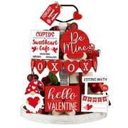 Valentine's Day Tiered Tray Decor Valentine's Day Table Wooden Sign Decorations Tabletop Farmhouse Coffee Signs Heart Decor for Valentine's Day Party Home Kitchen Holiday